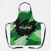 Tablier Brosse nuances de nom vert avec monogramme (Recto)