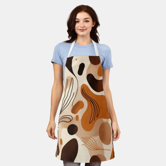 Tablier Brown Abstract Organic Shapes Print All-Over Print (Porté)