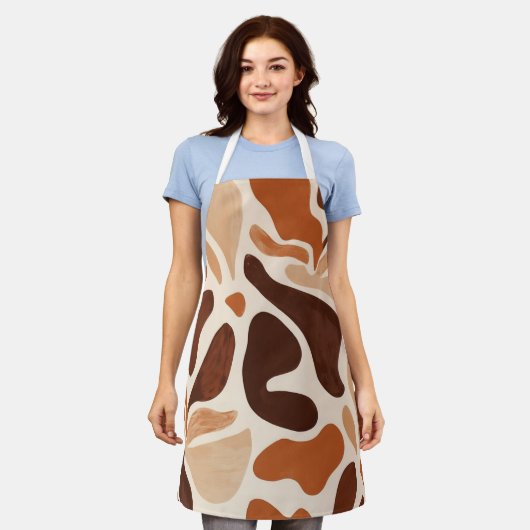 Tablier Brown Modern Art Flow Shapes All-Over Print Apron (Porté)