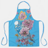 Tablier Budgie Aquarelle Rose Floral Design Blue Apron (Recto)