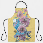 Tablier Budgie Aquarelle Rose Floral Design Jaune Apron (Recto)