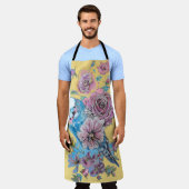 Tablier Budgie Aquarelle Rose Floral Design Jaune Apron (Porté)