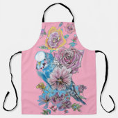 Tablier Budgie Aquarelle Rose Floral Design Pink Apron (Recto)