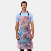 Tablier Budgie Aquarelle Rose Floral Design Pink Apron (Porté)