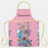 Tablier Budgie Aquarelle Rose Floral Design Pink Apron (Recto)