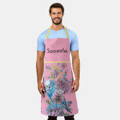 Tablier Budgie Aquarelle Rose Floral Design Pink Apron (Porté)