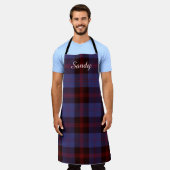Tablier Buffalo plaid navy blue red monogram name (Porté)