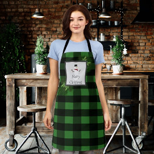 Tablier Buffalo Snowman Plaid Christmas Black Green Apron