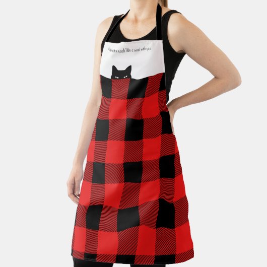 Tablier Buffle de chat Sneaky Check Red Plaid Apron (Insitu)