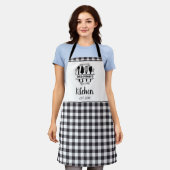 Tablier Buffle noir et blanc Plaid Nom de la cuisine (Porté)