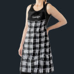 Tablier Buffle noir et blanc rustique plaid personnel<br><div class="desc">Le buffle noir et blanc rustique plaid apéro personnel. Ajoutez votre propre nom pour personnaliser.</div>