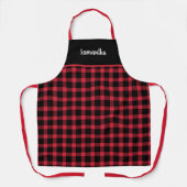 Tablier Buffle Noir Rustique Et Rouge Plaid Personnalisé (Recto)