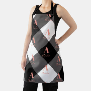 Tablier Buffle personnalisé Check noir et blanc rose