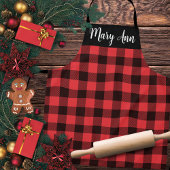 Tablier Buffle rouge et noir Plaid personnalisé
