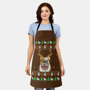 Tablier Bulldog avec Antlers dans un Noël ennuyeux