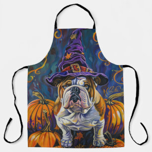 Tablier Bulldog effrayant Halloween Sorcière et Citrouille