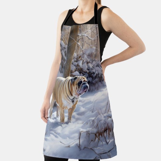 Tablier Bulldog Qu'Il Neige Noël Brossé (Insitu)