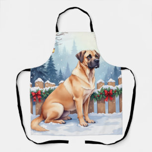 Tablier Bullmastiff Forêt d'hiver Houx Art de Noël