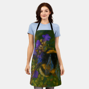 Tablier Bumblebebe parmi les fleurs violettes