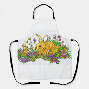 Tablier Bunnies Springtime dans un champ de fleurs