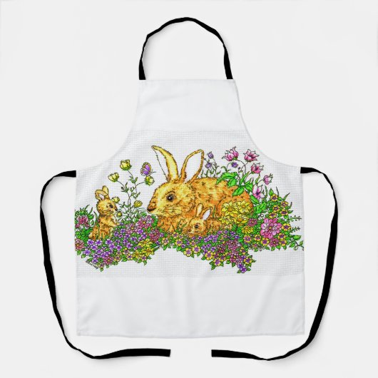 Tablier Bunnies Springtime dans un champ de fleurs (Recto)
