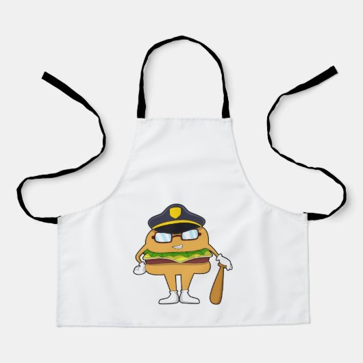 Tablier Burger en tant que policier avec casquette de poli (Recto)