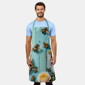 Tablier Busy Bees with Pink and Yellow Roses on Old Fence (Porté)