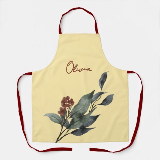 Tablier Butter. Yellow w' Watercolor Leaves Christmas (Recto)