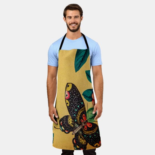 Tablier Butterfly with a bush kitchen apron (Porté)