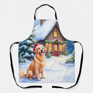 Tablier Cabane rustique Retriever doré Chapeau de Père Noë