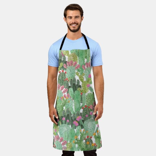 Tablier Cactus peint à la main : Vert désert (Porté)