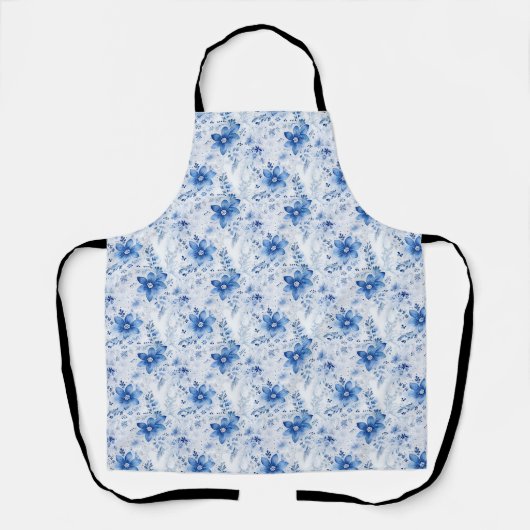 Tablier Cadeau d'anniversaire | Fleurs bleues et blanches (Recto)