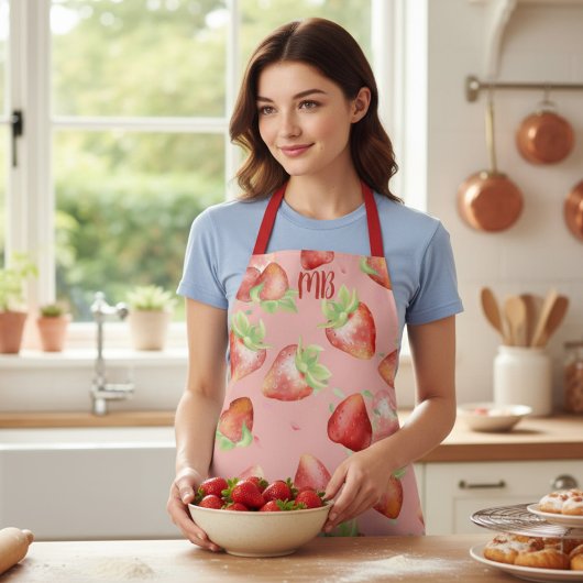 Tablier Cadeau de cuisine d'été avec monogramme de fraise