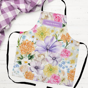 Tablier Cadeau de cuisine florale pastel personnalisé