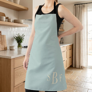 Tablier Cadeau de cuisine moderne bohème vert sauge monogr