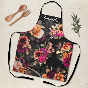 Tablier Cadeau de monogramme floral orange fuchsia vibrant