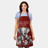Tablier cadeau de Noël Blanc Eléphant Gag (Porté)