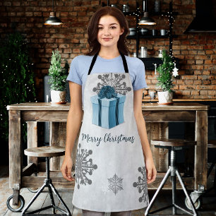 Tablier cadeau de Noël bleu