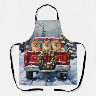 Tablier Cadeau de Noël Camion Rouge Pomeranian Fêtes