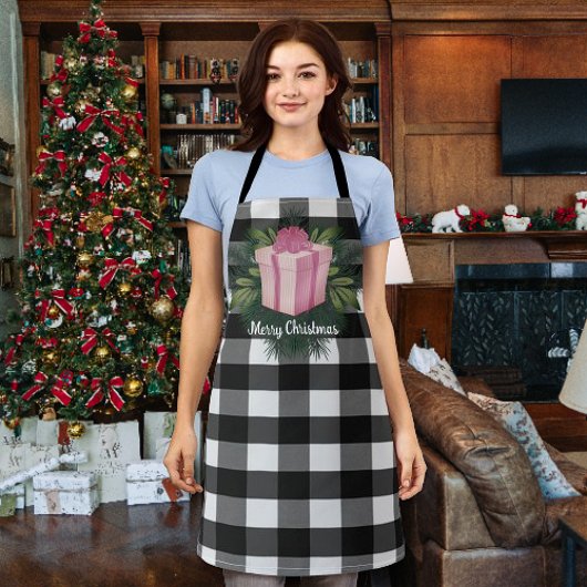Tablier Cadeau de Noël Plaid Buffalo | Rose
