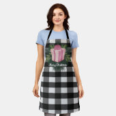 Tablier Cadeau de Noël Plaid Buffalo | Rose (Porté)