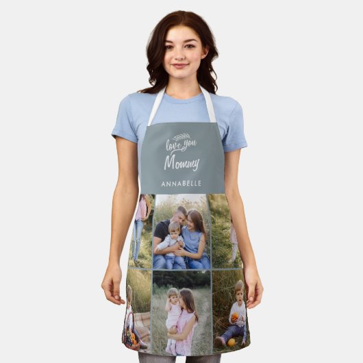 Tablier cadeau familial 8 photo petit-enfant simple (Porté)