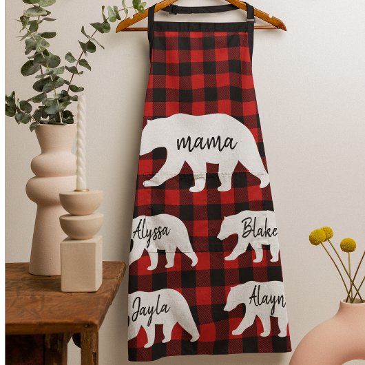 Tablier Cadeau moderne Rouge Plaid Et Blanc Mama Ours