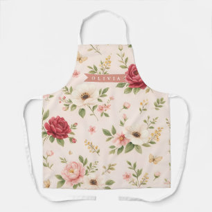 Tablier Cadeau Personnalisé Nom Romantique Floral Vintage