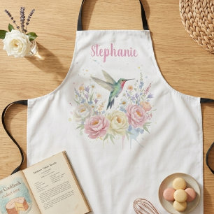 Tablier Cadeau pour Elle Jardin aquarelle floral colibri