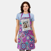 Tablier Cadre photo rétro avec Fleurs Funky - violet rose (Porté)