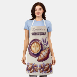 Tablier Cafe Custom Merch Croissant Vintage Avec Lavande