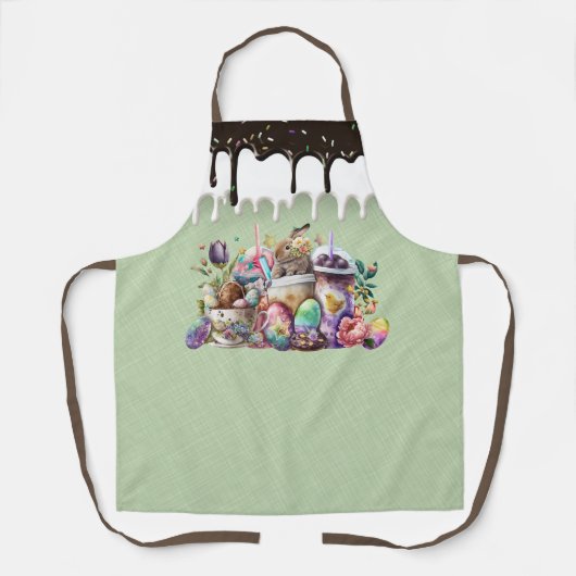 Tablier Café Easter Bunny Aquarelle Boissons (Recto)