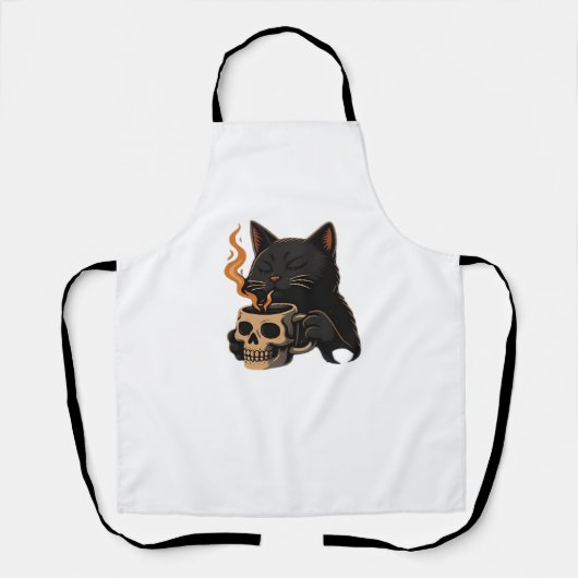 Tablier Café En Chat Foncé Avec Mug Crâne Surdimensionné T (Recto)