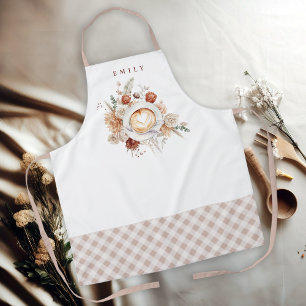 Tablier Café Latte Floral Cosy avec Nom